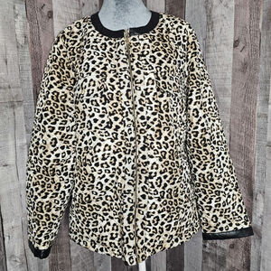 Chico's 2 Leopard Animal Print Puffer Quilted Jacket Women's Size Large